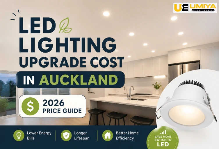 LED lighting upgrade cost in Auckland 2026 price guide showing modern LED downlights in a contemporary home